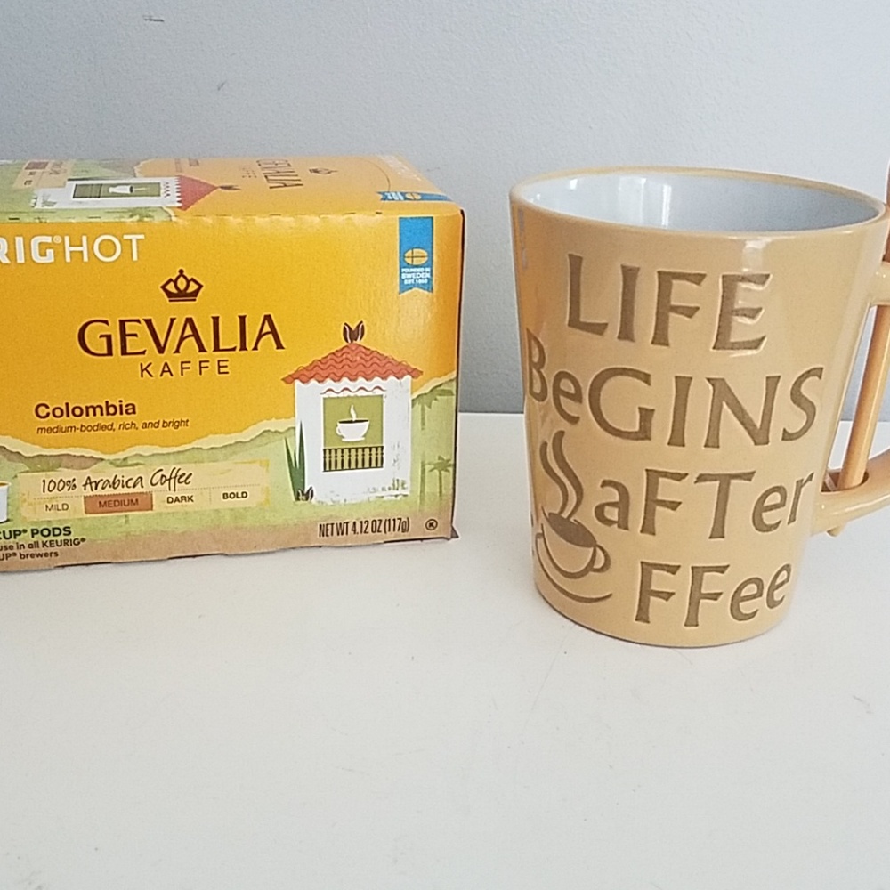 NWT Life Begins after COFFEE mug with spoon